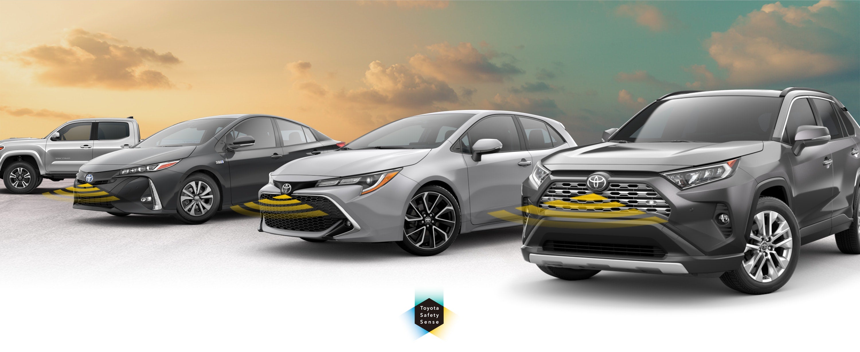 Toyota Safety Sense: Designed for Safety. Options shown on Toyota models including RAV4, Tacoma, and Camry, available now at I-5 Toyota in Chehalis WA.