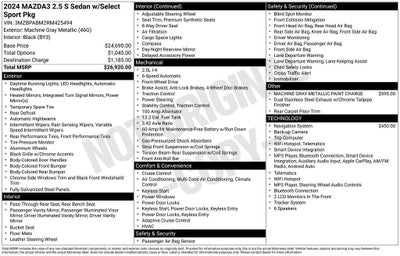 2024 Mazda Mazda3 Sedan 2.5 S Select Sport