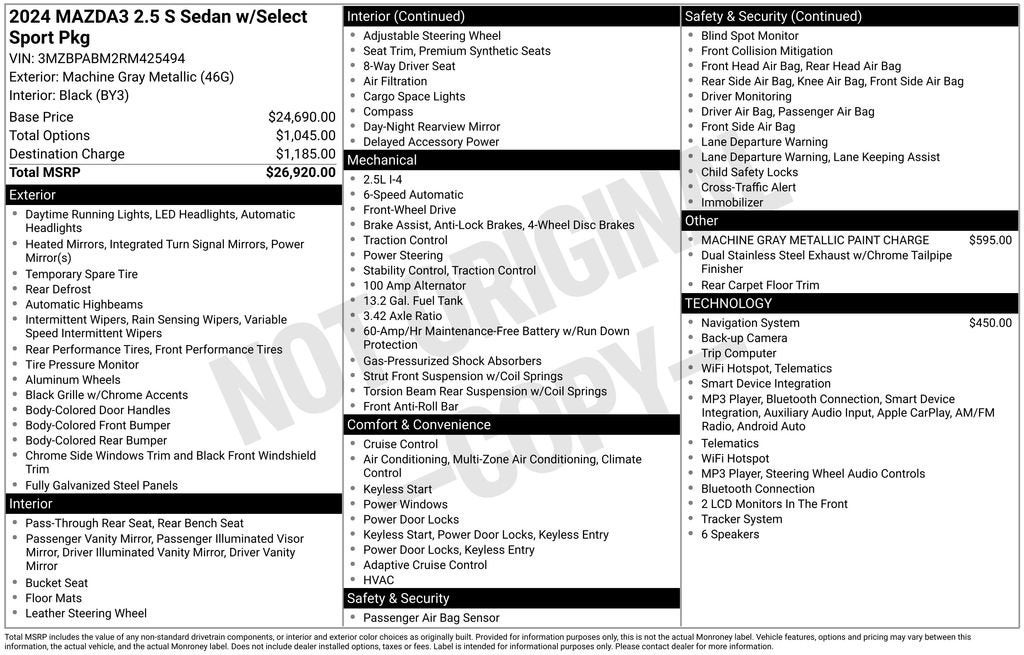 2024 Mazda Mazda3 Sedan 2.5 S Select Sport