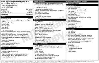 2021 Toyota Highlander Hybrid XLE
