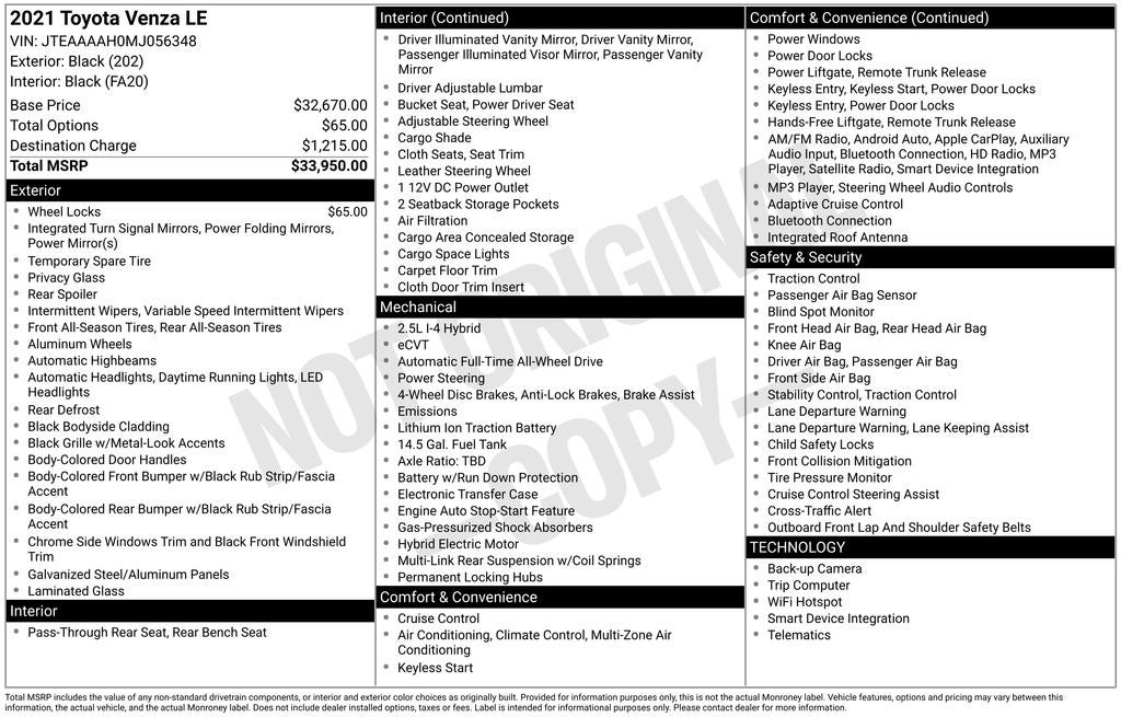 2021 Toyota Venza LE