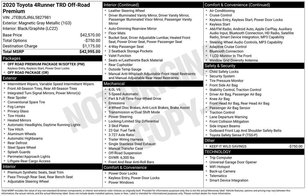 2020 Toyota 4Runner TRD Off-Road Premium