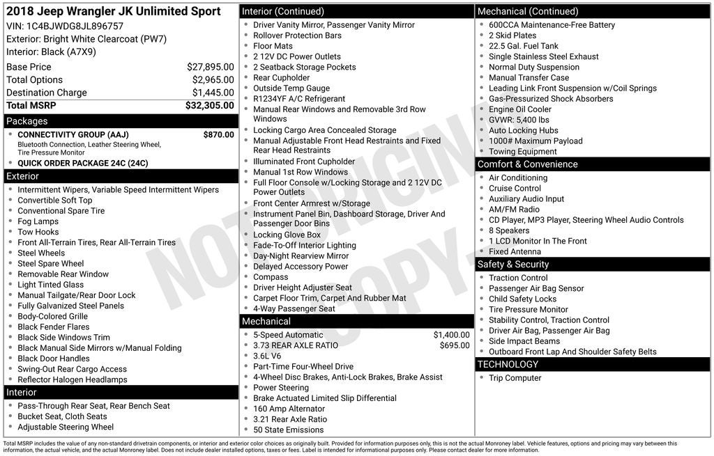 2018 Jeep Wrangler JK Unlimited Sport 4x4
