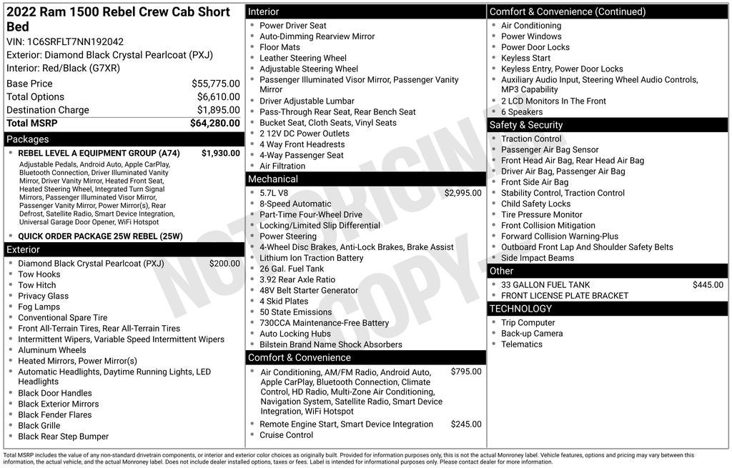 2022 RAM 1500 Rebel Crew Cab 4x4 5'7' Box