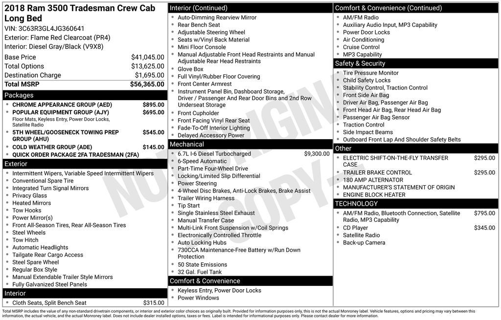 2018 RAM 3500 Tradesman Crew Cab 4x4 8' Box