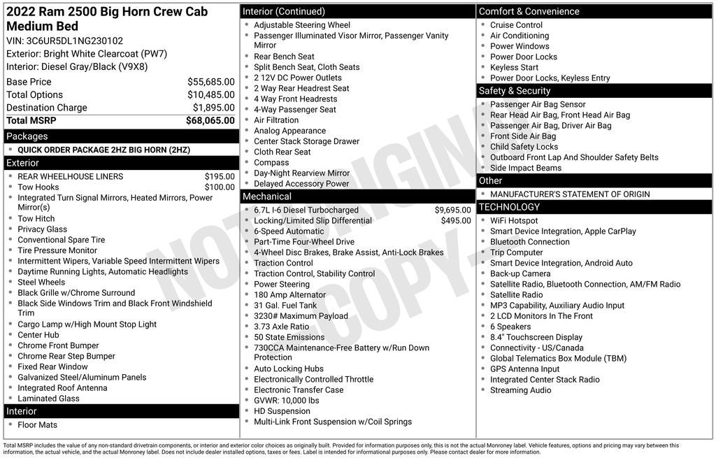 2022 RAM 2500 Big Horn Crew Cab 4x4 6'4' Box