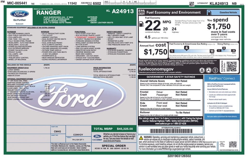 2019 Ford Ranger Lariat
