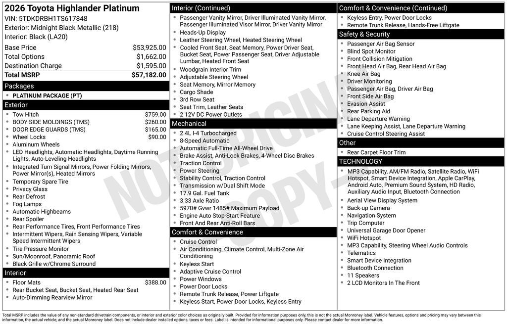 2026 Toyota Highlander Platinum